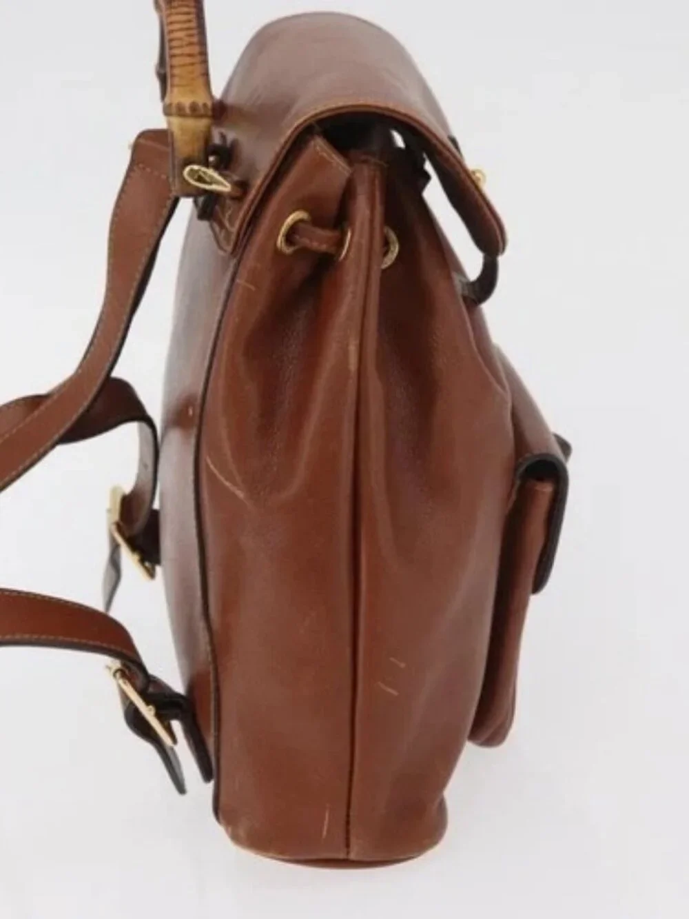 GUCCI Bamboo Mini Backpack Leather Outlet Brown Gold 003 1705 0030 Auth am11663A